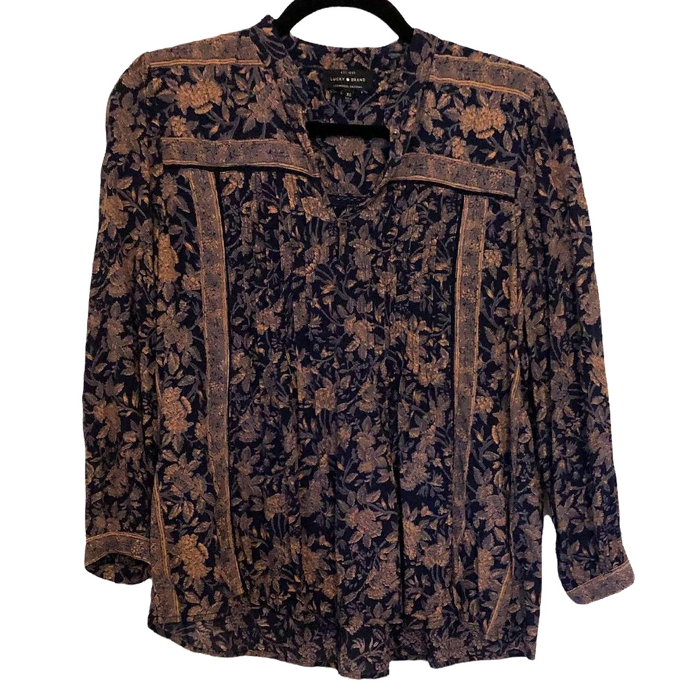 Lucky Brand Black & Tan Floral Blouse Size XS